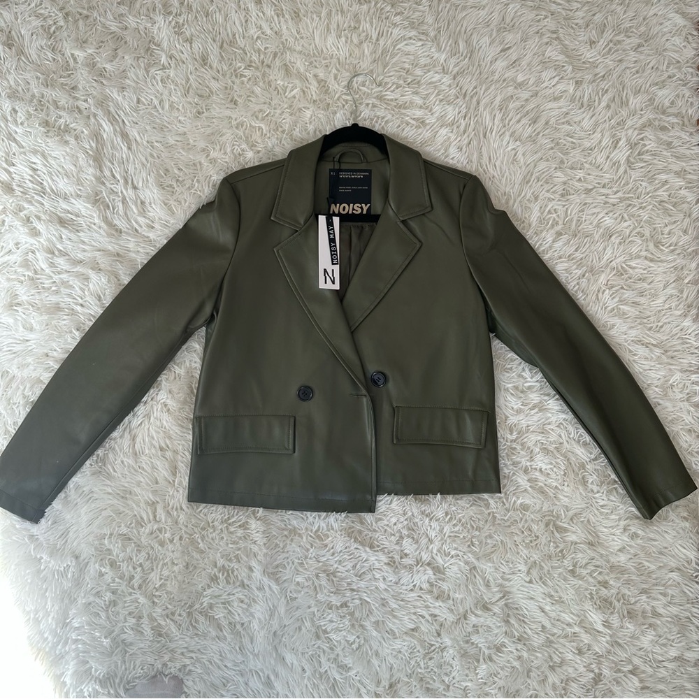 Noisy May Green Blazer, Leather Effect